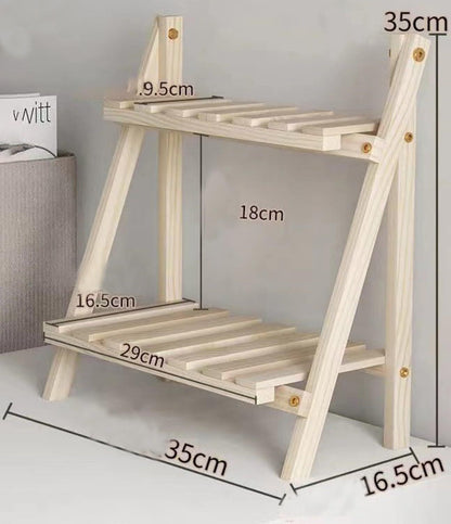 2 Tier Wooden Plant Stand Bamboo Tabletop Rack Flower Pot Holder Home Decoration