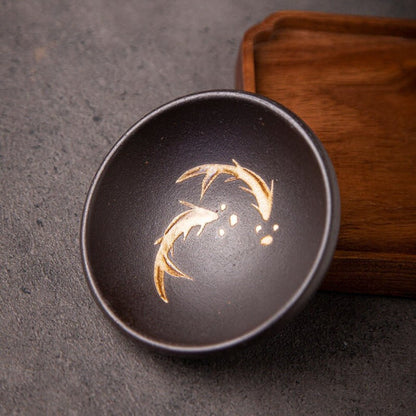 Coarse Pottery Ceramic Tea Cup Handpainted Fish Cup of Tea