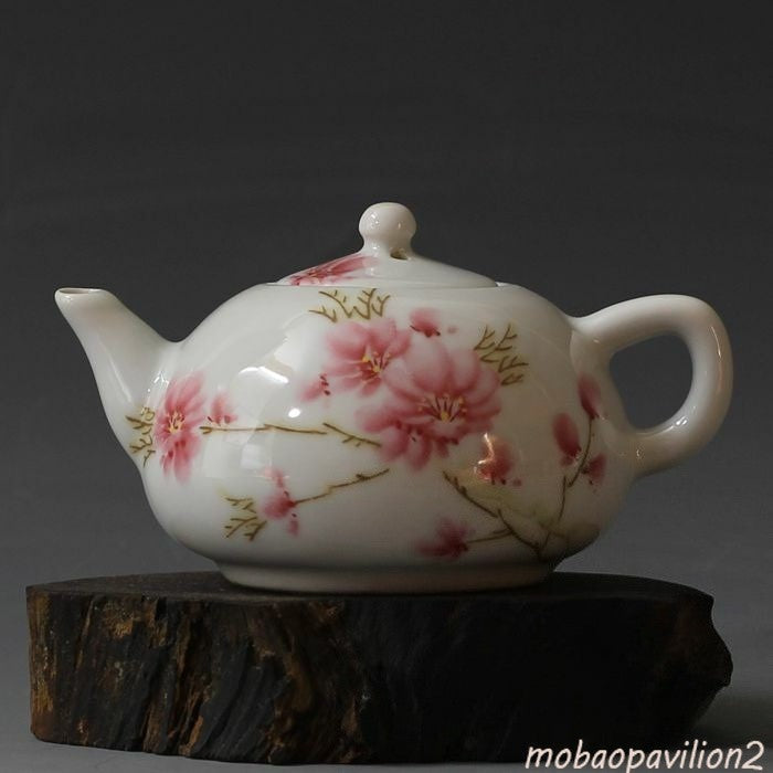 12.6cm Exquisite China Old Porcelain Peach Blossom Pattern Teapot Kung Fu Tea