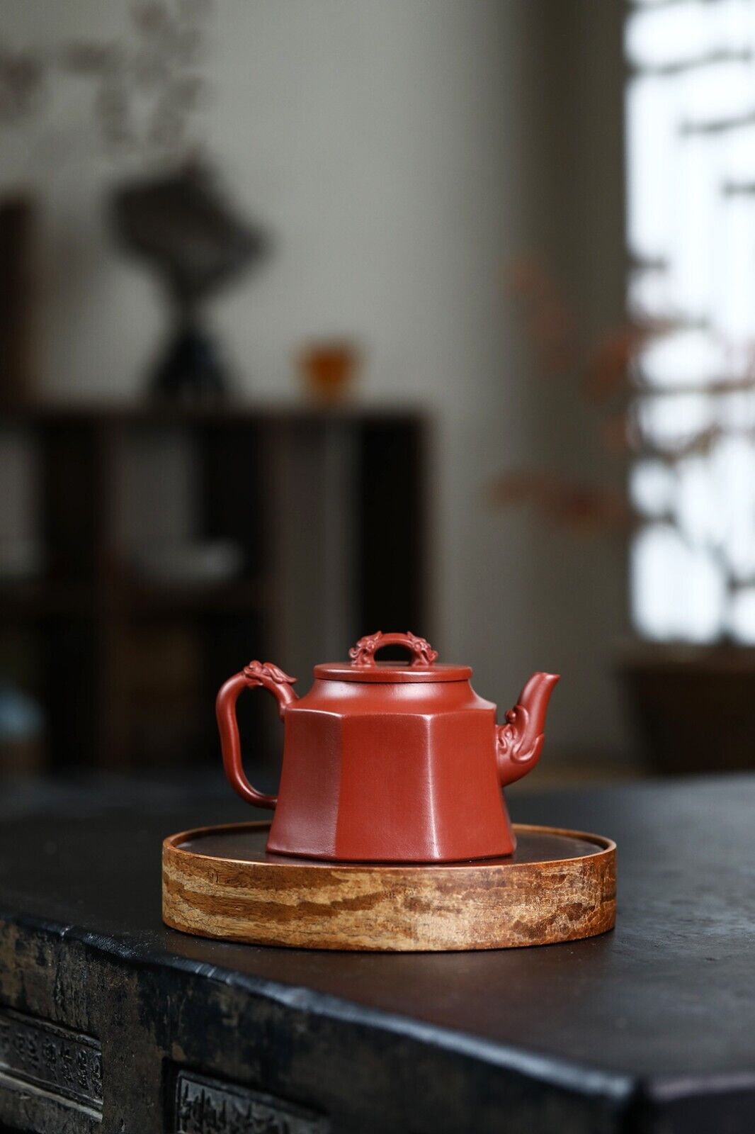 Yixing raw ore Dahongpao famous hand-made hexagonal Golden Bell teapot 200ml