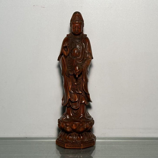 Vintage Chinese Wood Carving Guanyin Statues Wooden Buddha Figurines Decor Art