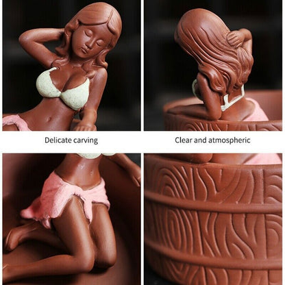 Chinese Yixing Zisha Purple Clay Handmade Funny Belle Lady Tea Pet Statue