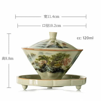Ceramic Teacup Handmade Gaiwan Chinese Tea Tureen Tea Cups Tea Set Cover Bowl