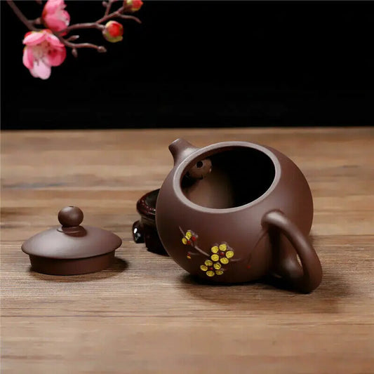 Chinese Yixing Zisha Clay Pottery Teapot Purple Handmade Plum Blossom Teakettle