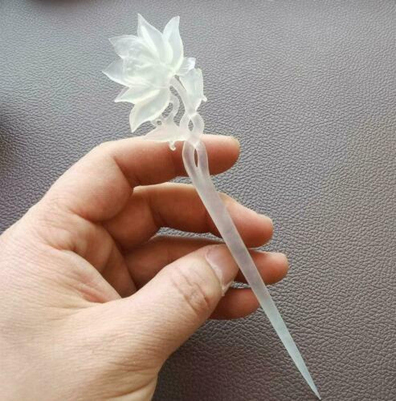 Chinese Antique Collection Xiuyu Jade Lotus Flower Carved Jade Hairpin