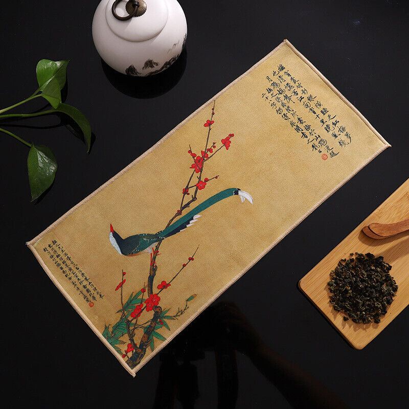 Painted Chinese Style Thick Tea Towel Super Absorbent Tea Cleaning Set Cup Mat.