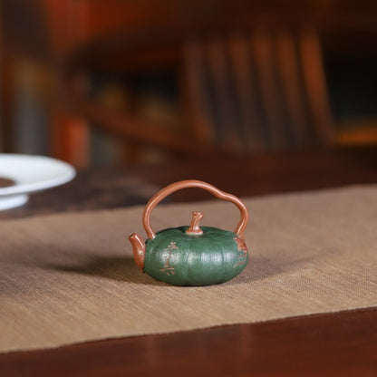 Yixing Pure Handmade Tea Pot 100ml Mimetic Style Slip Coating Overhead Handle