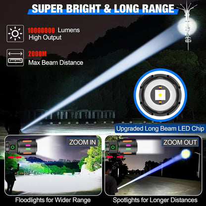 350000000 Lumen Super Bright LED Tactical Flashlight Rechargeable LED Work Light