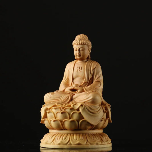 10cm Japan Buddha Statue Shakyamuni Wood Sculpture Buddha Dharma Solid Buddhism
