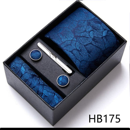 Men Neckties 5Pcs Business Ties Hanky Cufflink Set Clips Corbatas Gift Box 7.5cm