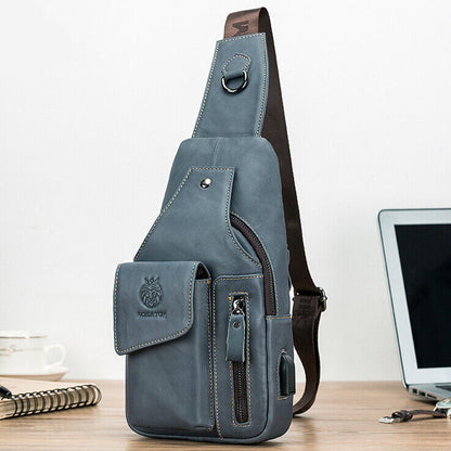 Men's Sling Backpack, 100% Genuine Leather Chest bag Crossbody Bag Shoulder Bag