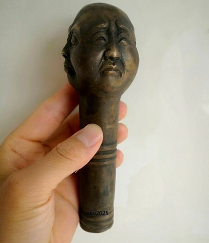Brass Four-Face Buddha Head Walking Stick Cane Handle Top Topper