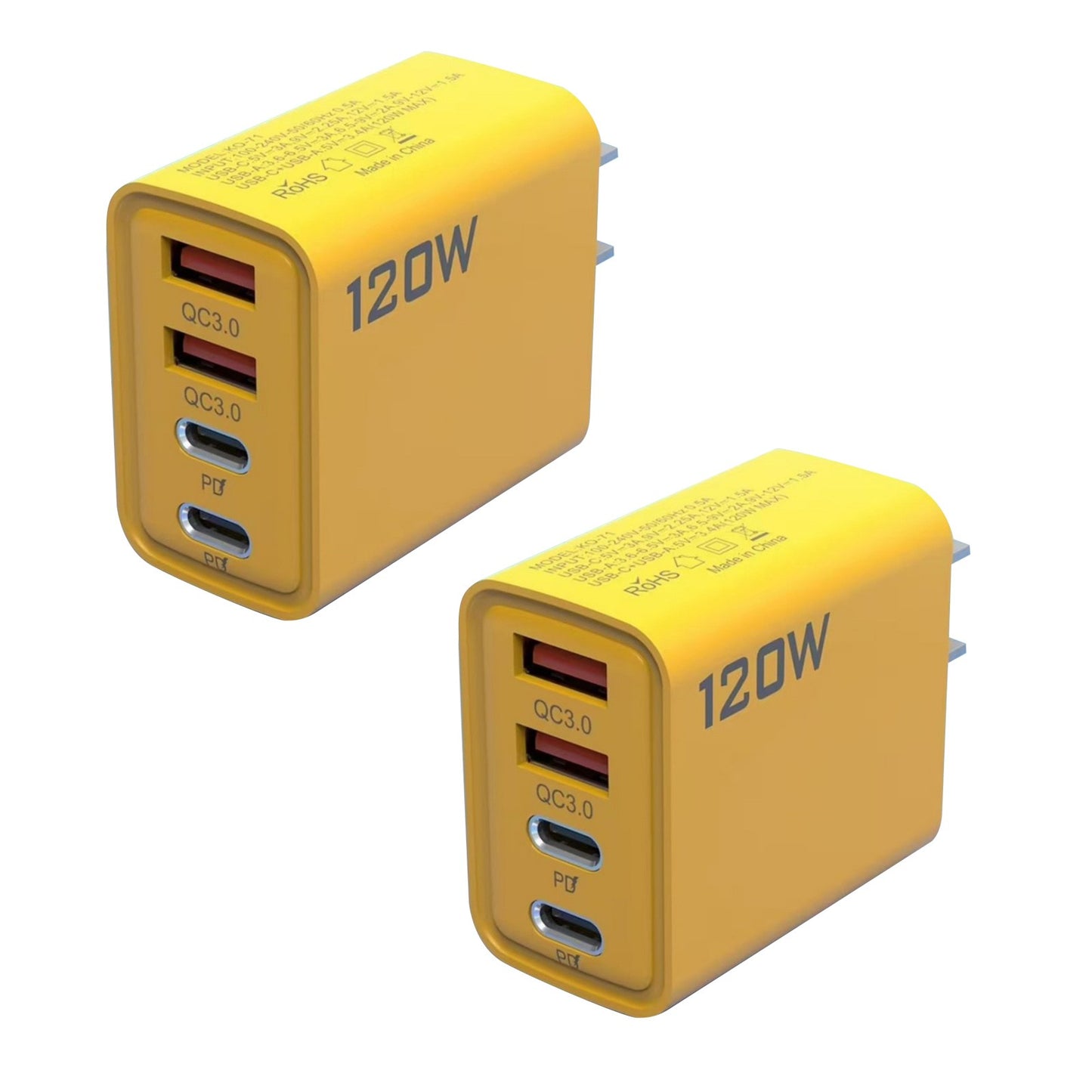 2Pcs Universal 4-Port USB C Quick Wall Charger Block For Cell Phone iPad US Plug