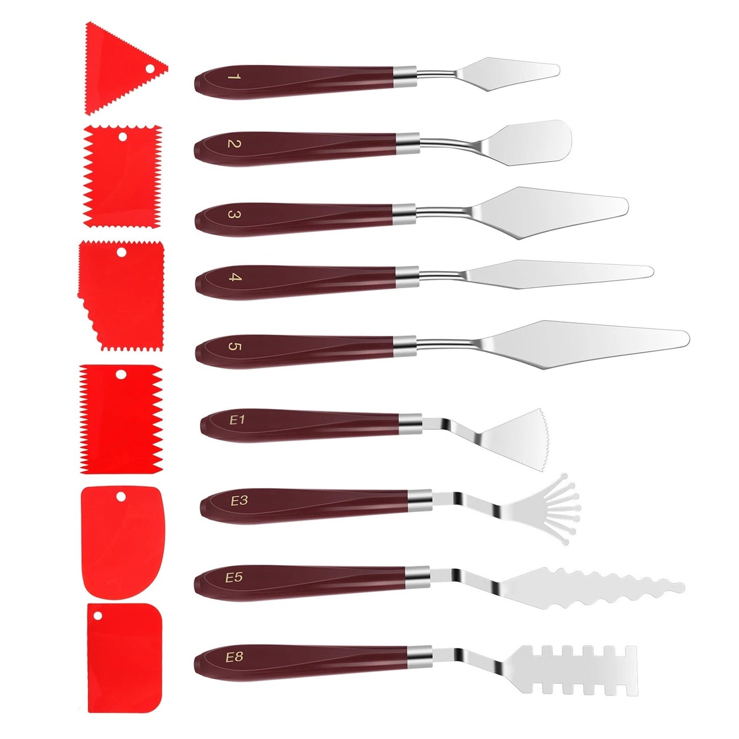 Professional Palette Knives Set 15pcs w/Scrapers Stainless Steel Wood Handle