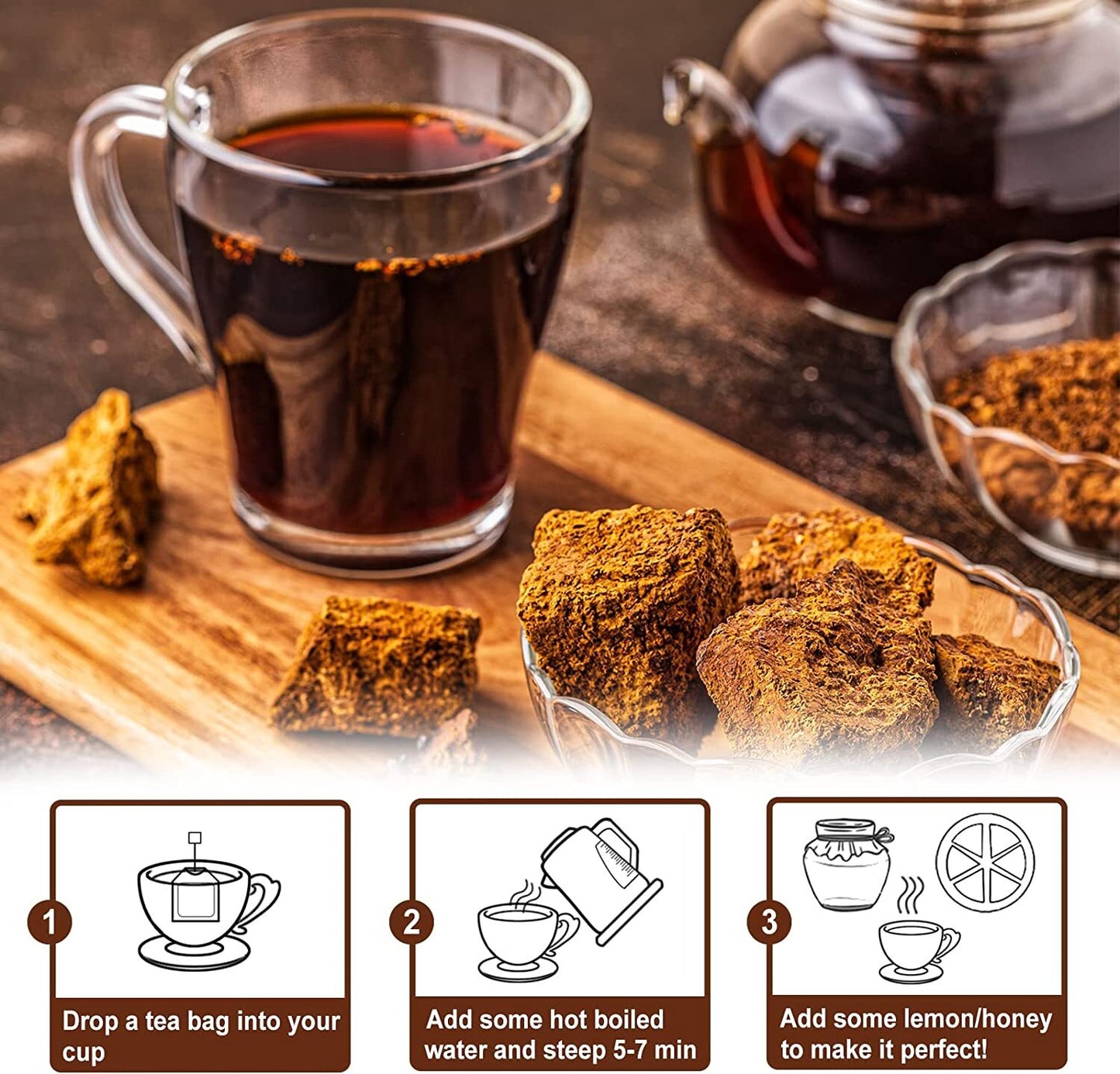 TEARELAE Chaga Tea Bag 2g x 40 Count Wild Harvest from Siberia
