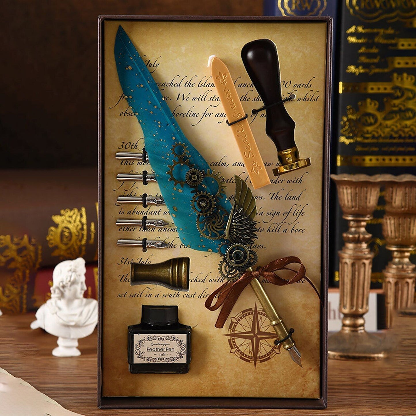 Wax Stamps Seal Feather Dip Quill Ink Gift Calligraphy Sealing Kits 2 3 Pen Sets