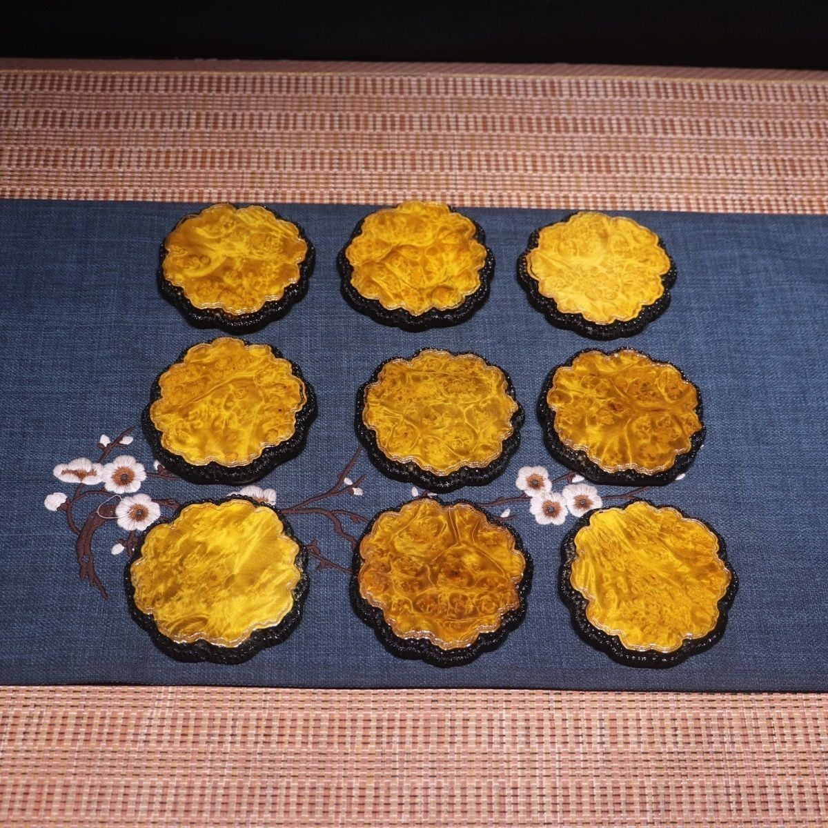 Golden Camphor Wood Tea Coaster 1pc Solid Wood Dry Tea Tray Kung Fu Tea Mat