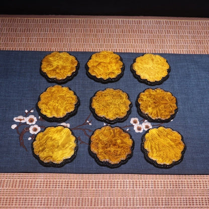 Golden Camphor Wood Tea Coaster 1pc Solid Wood Dry Tea Tray Kung Fu Tea Mat