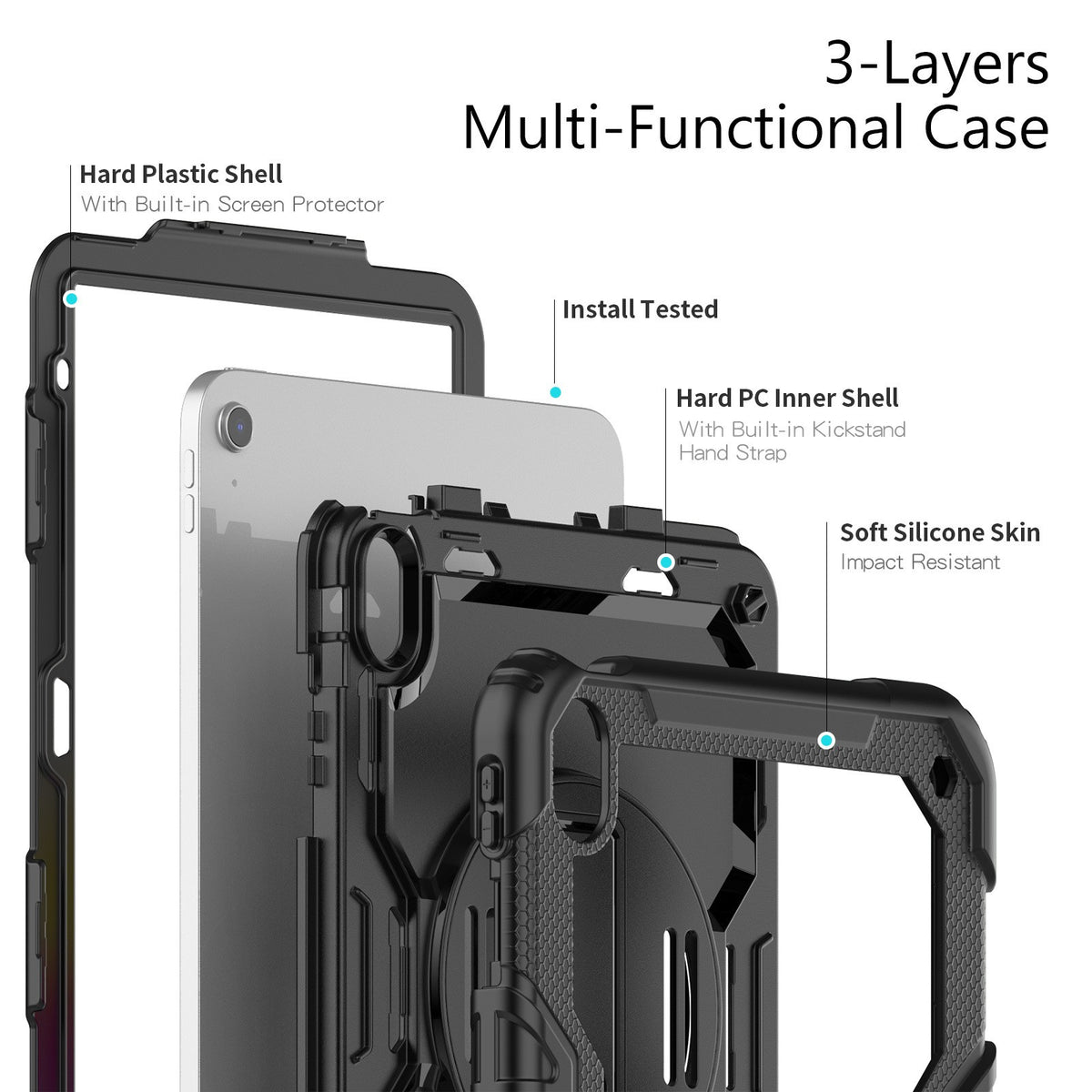 For iPad 10.9 10th 2022 360 rotating silicone shockproof protective case 12color