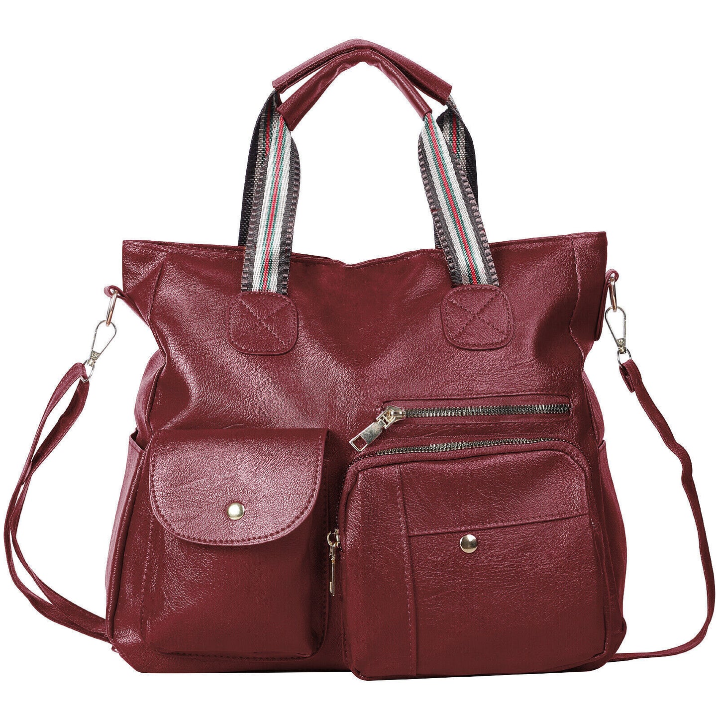 Womens Large Tote Handbag PU Leather Shoulder Hobo Bag Satchel w/ Multi Pockets