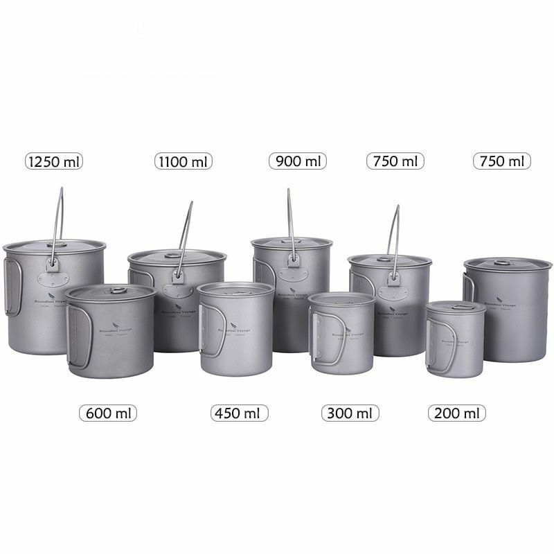 Pot 1.3L / 1.95L / 2.9L Camping Titanium Cookware Lid Lightweight Cooking Kit