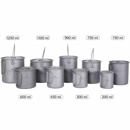 Pot 1.3L / 1.95L / 2.9L Camping Titanium Cookware Lid Lightweight Cooking Kit
