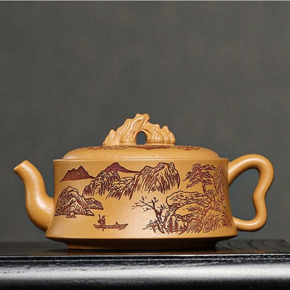 Chinese Teapot Marked Handmade Mountain Carved Master Pot Zen Style Yixing Zisha