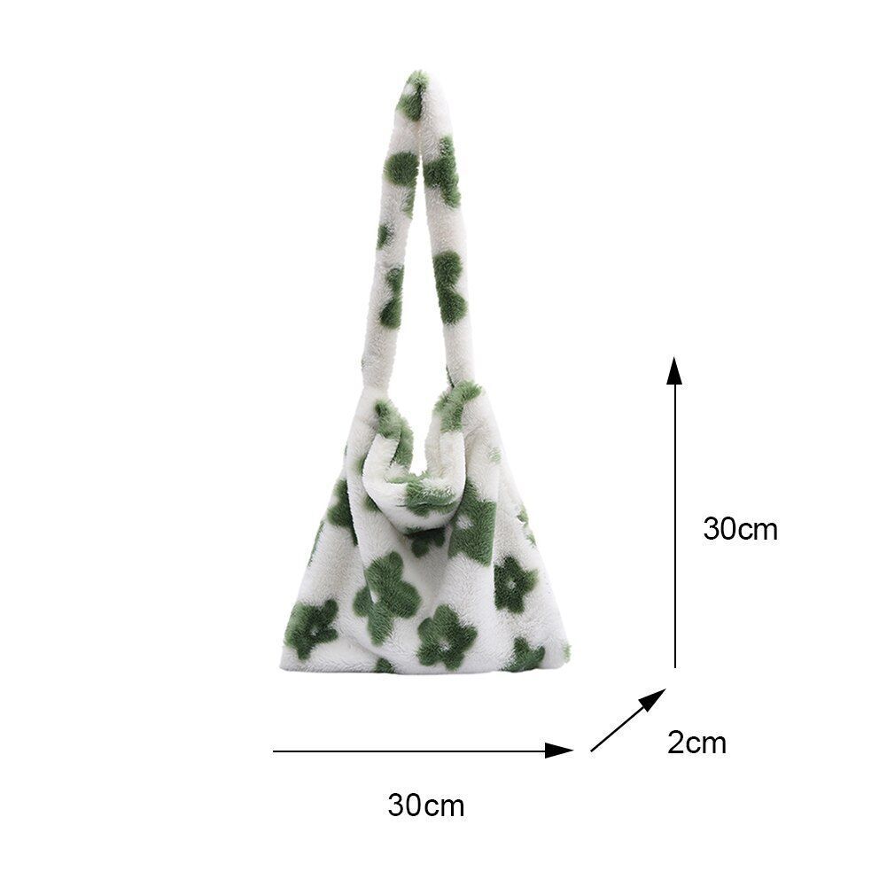 Shopping Bag Flower Print Plush Shoulder Large Handbags Underarm Bags 30*30*2 CM