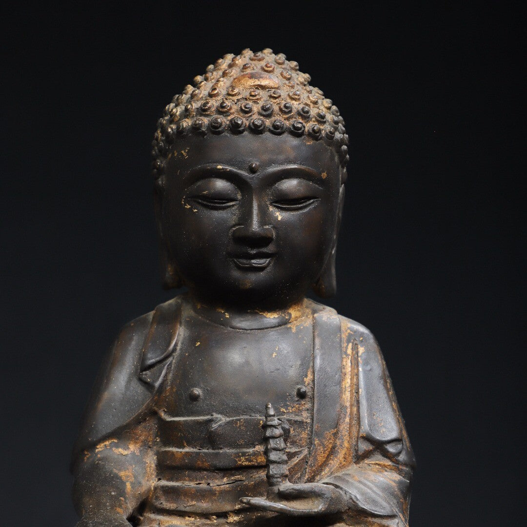8" Old Antique Tibet Tibetan Buddhism Temple Bronze Gilt Medicine Buddha Statue