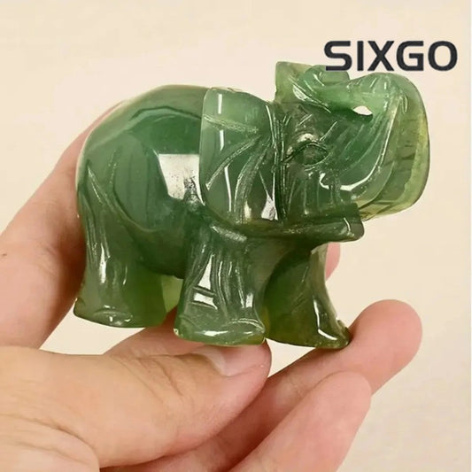 36mm Chinese Jade Ston Luck Elephant Fortune Feng Shui Statue Office Ornament