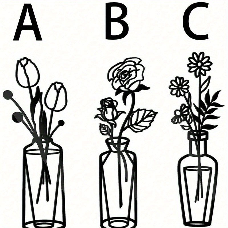 3-Piece Metal Flower Wall Decor Set Simple Iron Vase Wall Art for Home Room