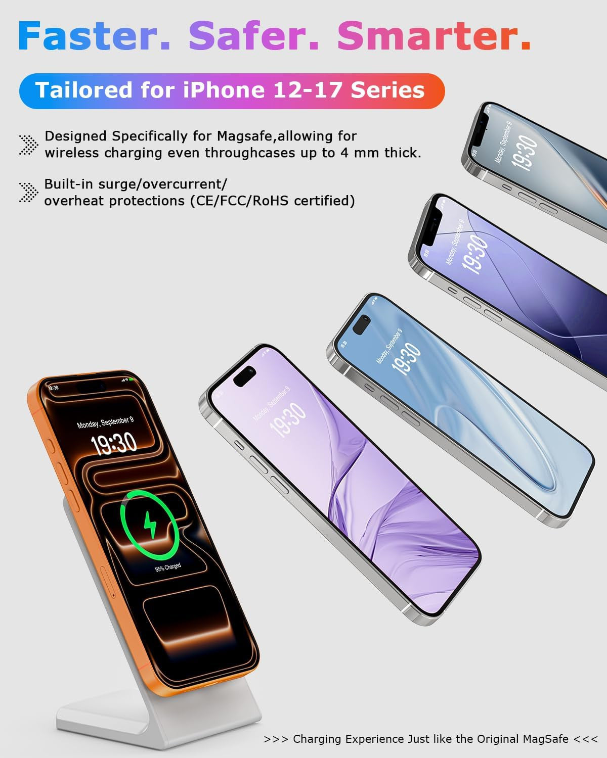 Mag Safe Charger Stand for Iphone: Qi-Certified Fast Magnetic Wireless Charging