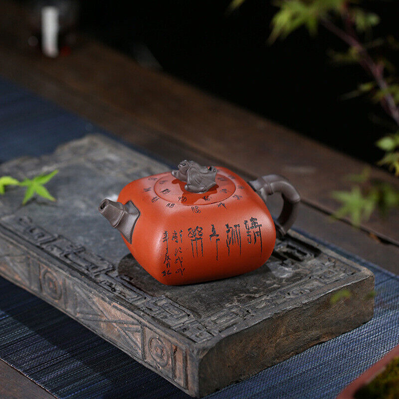 Chinese Tea Pot Bamboo Carved Chinese Character Yixing Zisha Qingshui Clay Pot
