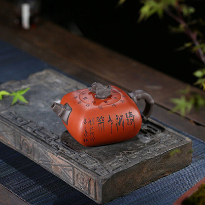 Chinese Tea Pot Bamboo Carved Chinese Character Yixing Zisha Qingshui Clay Pot