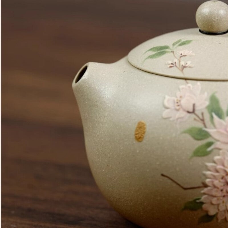 Full Handmade Tea Pot Marked Xishi Pot Peony Relief Carved Real Yixing Zisha New