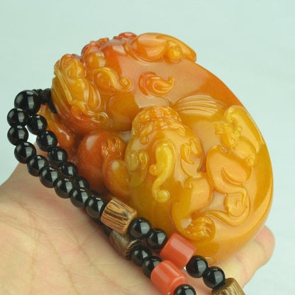 Huanglongyu Oversized Domineering Mother and Son Pixiu Hand Handle