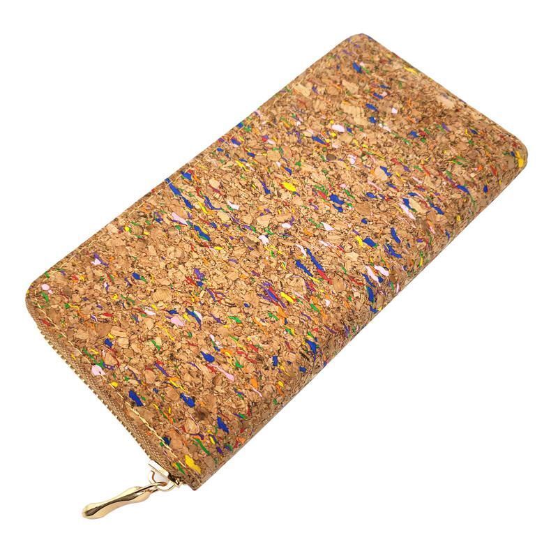 Tile Pattern Print Natural Cork Wallet Leather Long Purse Zipper Card Holder 1PC