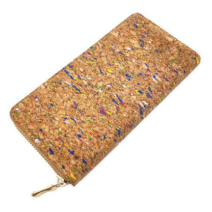 Tile Pattern Print Natural Cork Wallet Leather Long Purse Zipper Card Holder 1PC