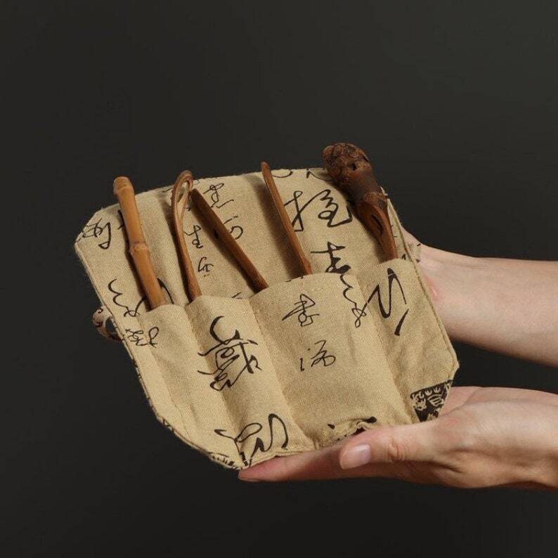 Natural Bamboo Tea Ceremony Accessories With Cloth Bag|Tea Accessories