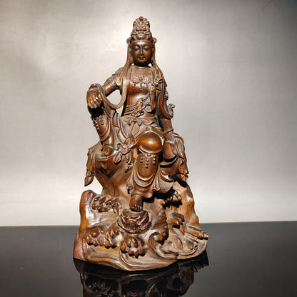 Avalokitesvara kwan yin statue Wood Figure Guanyin room decor wooden carving art