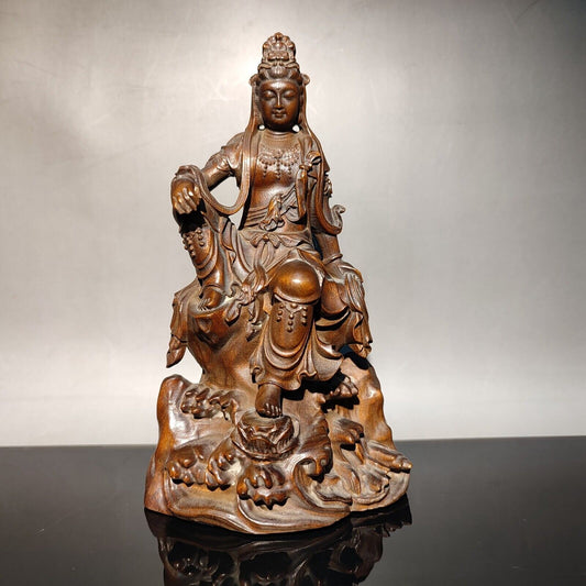Avalokitesvara kwan yin statue Wood Figure Guanyin room decor wooden carving art