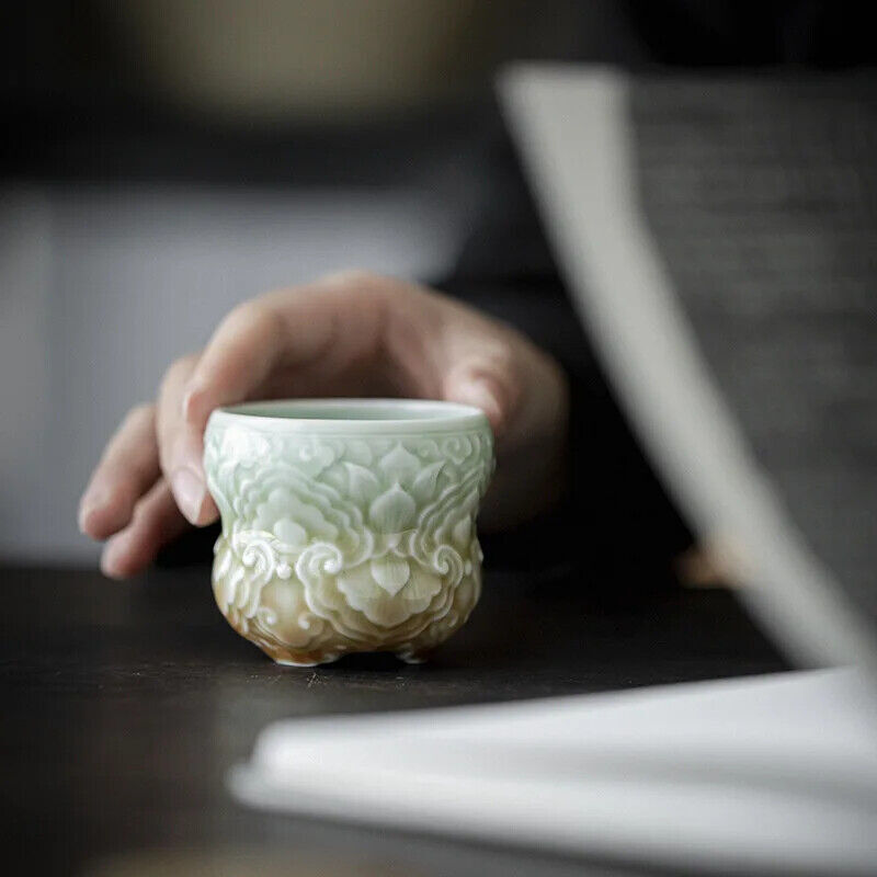 Chinese Celadon Flowers Teacup Ceramic Cups Chinese Kung Fu Tea Cup Set Teaware