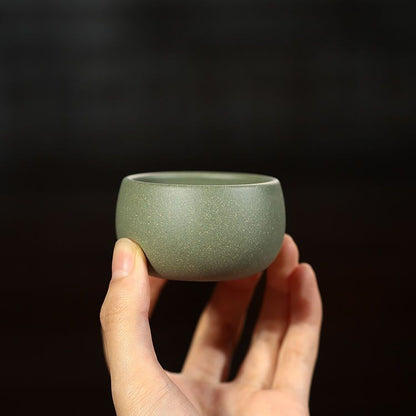 Set of 2 Yixing Handmade Bean Green Clay Zisha Teacup 60cc Gongfu Cup