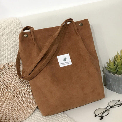 Women Corduroy Shoulder Shopping Bags Reusable Female Bag Handbags With Button
