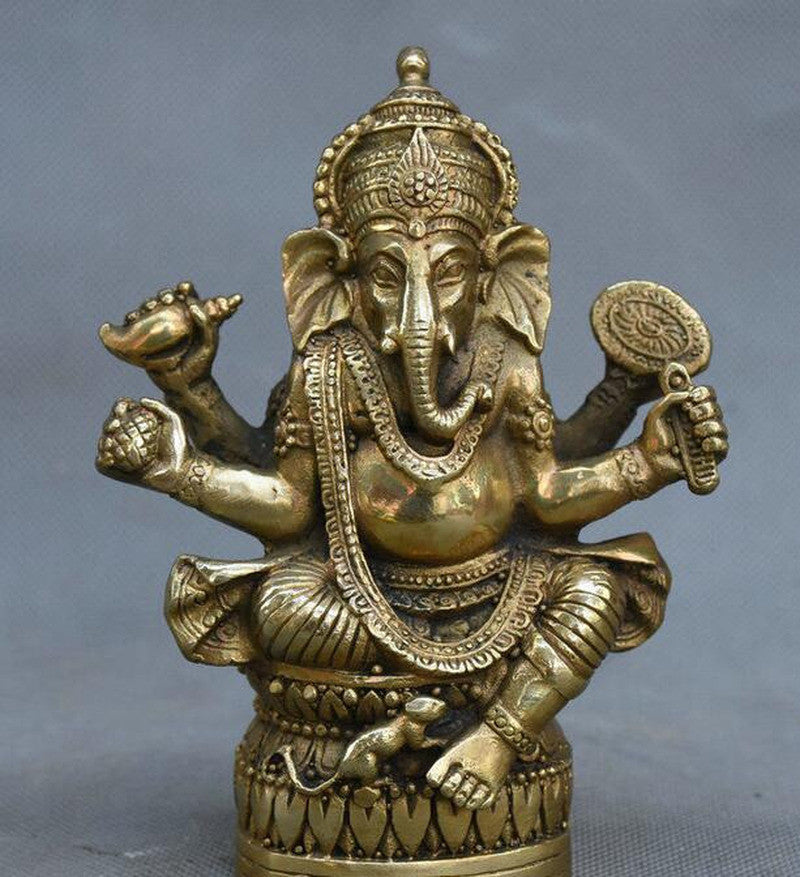 Copper Statue Tibetan Buddhism Brass Ganesha Ganapati Ganesh Lord God Elephant B
