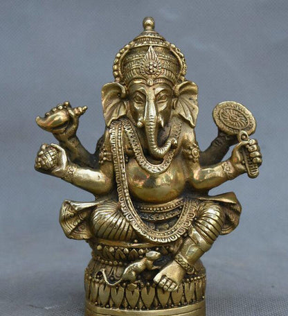 Copper Statue Tibetan Buddhism Brass Ganesha Ganapati Ganesh Lord God Elephant B