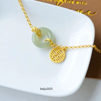 Natural Hetian Jade Gray Jade Fu Lu Shuangxi Safeness Ring Bracelet