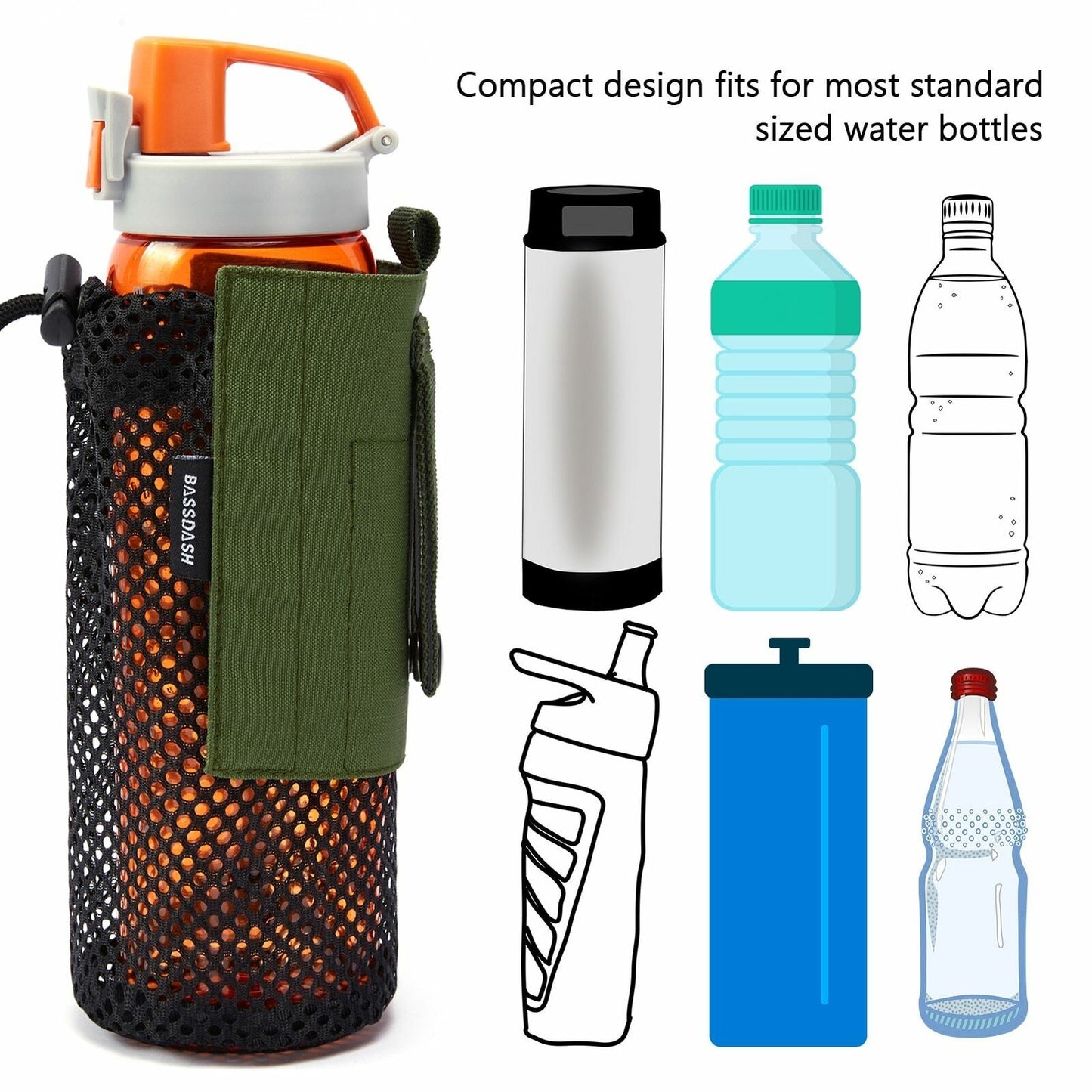 Water Bottle Pouch Mole Straps Clip Carabiner Foldable Mesh Holder Bag Travel