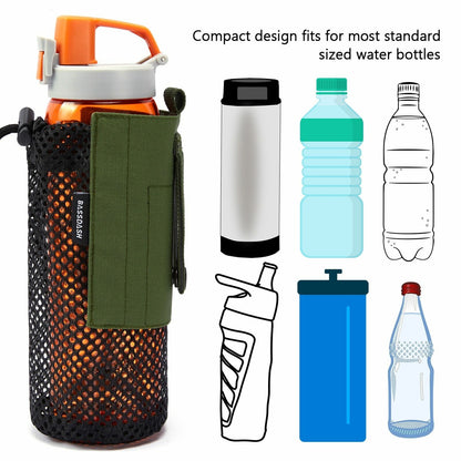 Water Bottle Pouch Mole Straps Clip Carabiner Foldable Mesh Holder Bag Travel