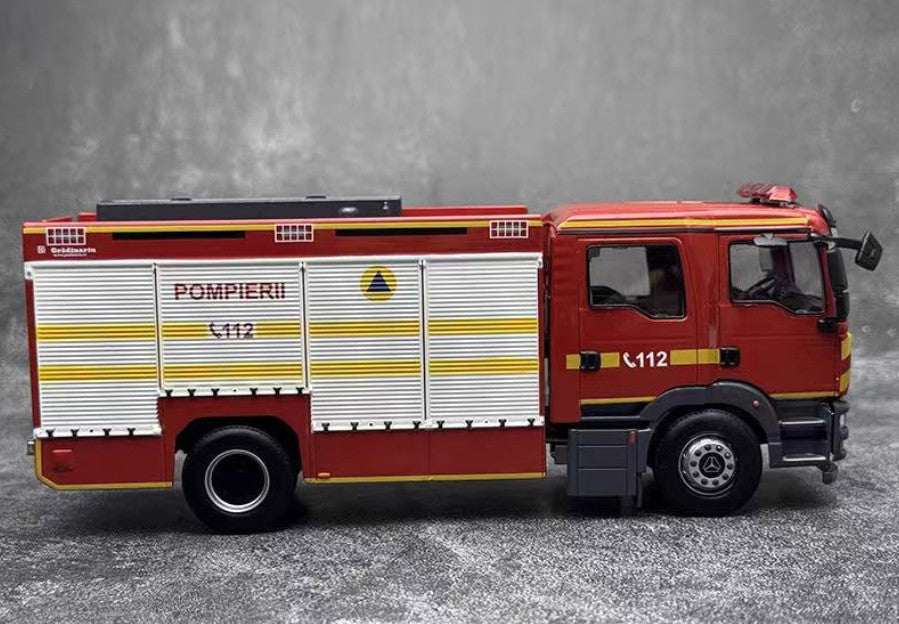 1:43 MAN Suzhou Jieda Recue Fire Engine Truck POMPIERII Vehicles Diecast Model